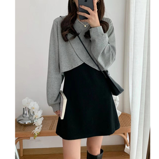 2022年秋新款 背心裙套装 小个子设计感显瘦连衣裙女 不规则罩衫 法式