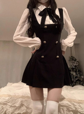 法式学院风设计假两件连衣裙女