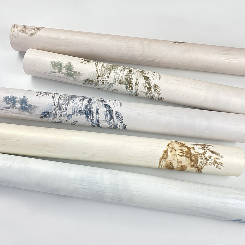 青松山水画壁纸书房卧室餐厅茶室店铺饭店装饰艺术背景墙中式墙纸