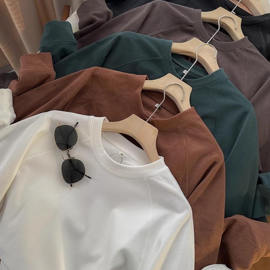 双面德绒弧形圆摆慵懒T恤卫衣