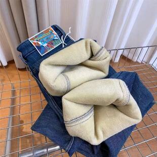 王炸裤型~高腰复古加绒万向弹直筒窄版阔腿裤厚绒宽松牛仔拖地裤