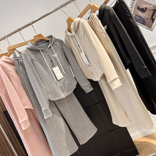 套装 时尚 女 莱赛尔绵羊毛连帽加绒卫衣开衫 渠道货 微喇拖地裤