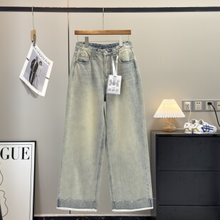 宝藏神裤！自带时髦感！洋气复古水洗蓝宽松直通窄版阔腿牛仔裤春