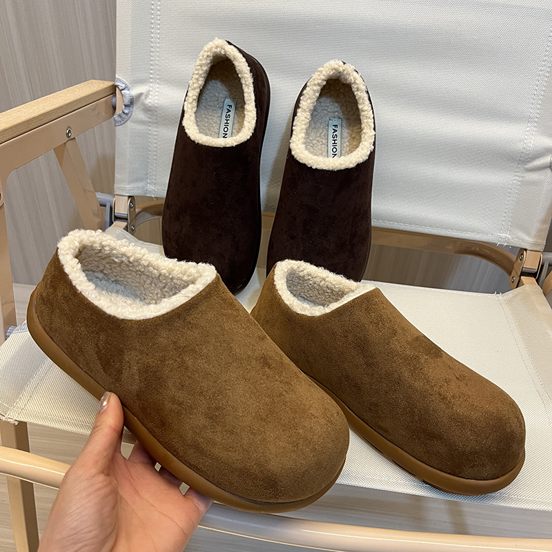 小土豆勃肯鞋加绒加厚皮毛一体雪地靴一脚蹬平底冬季棉鞋