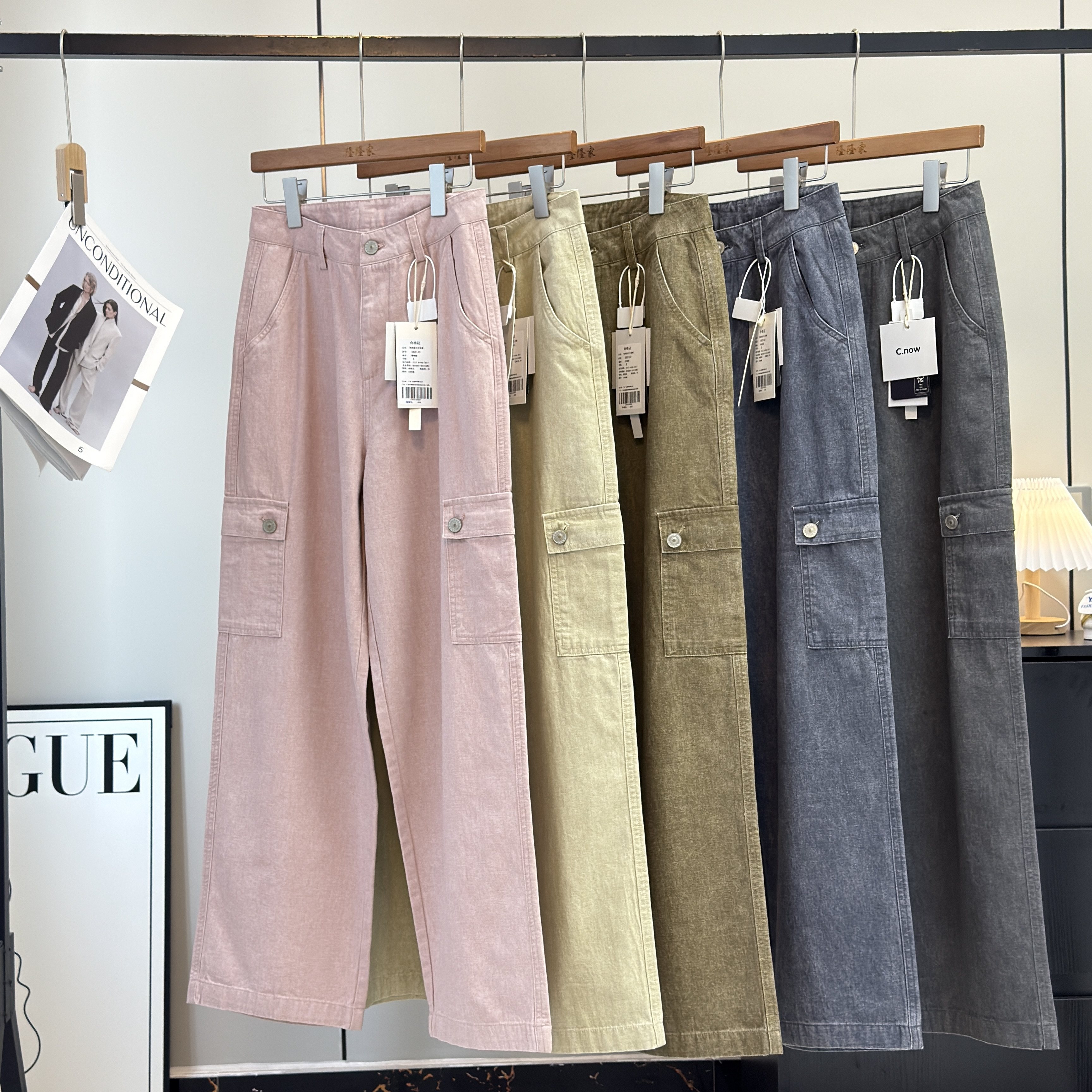 大厂订单！美式复古多口袋全棉工装裤春季宽松显瘦直筒休闲阔腿裤,女装/女士精品,休闲裤,淘宝优惠券,粉丝福利购,淘宝优惠卷