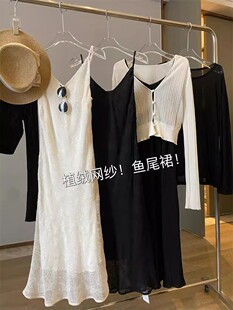 唯美女主角！植绒网纱の优雅气质垂坠吊带裙篙级感轻奢鱼尾连衣裙