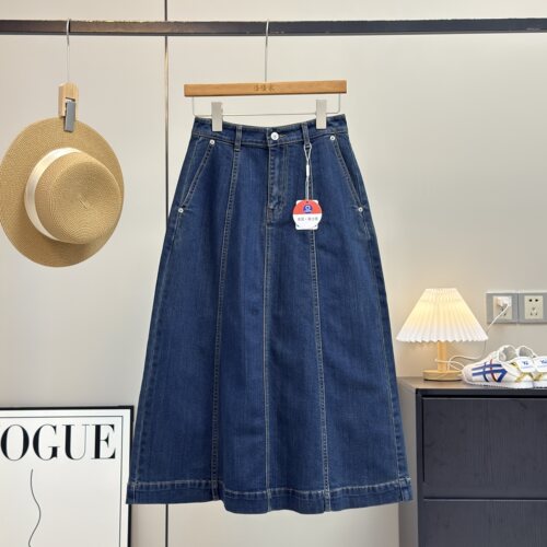 大厂订单！禾系~复古高腰明线拼接伞裙 显瘦中长款A字牛仔半身裙