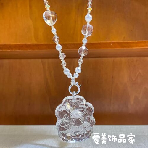爱美饰品家2026新款白水晶狐牌吊坠项链清冷立体挂件项链九尾狐狸