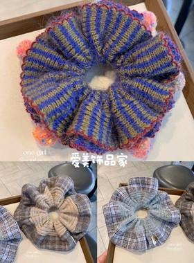 爱美饰品家秋冬毛线复古双层发圈彩色球球可爱扎发头绳皮筋发饰衄