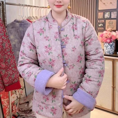 冬季中式2025国风碎花棉袄加厚新款棉衣复古保暖棉服盘扣外套