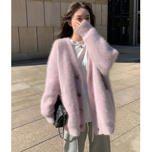 小香风水貂绒毛衣开衫女秋冬宽松马海毛外套高级感显瘦针织上衣厚