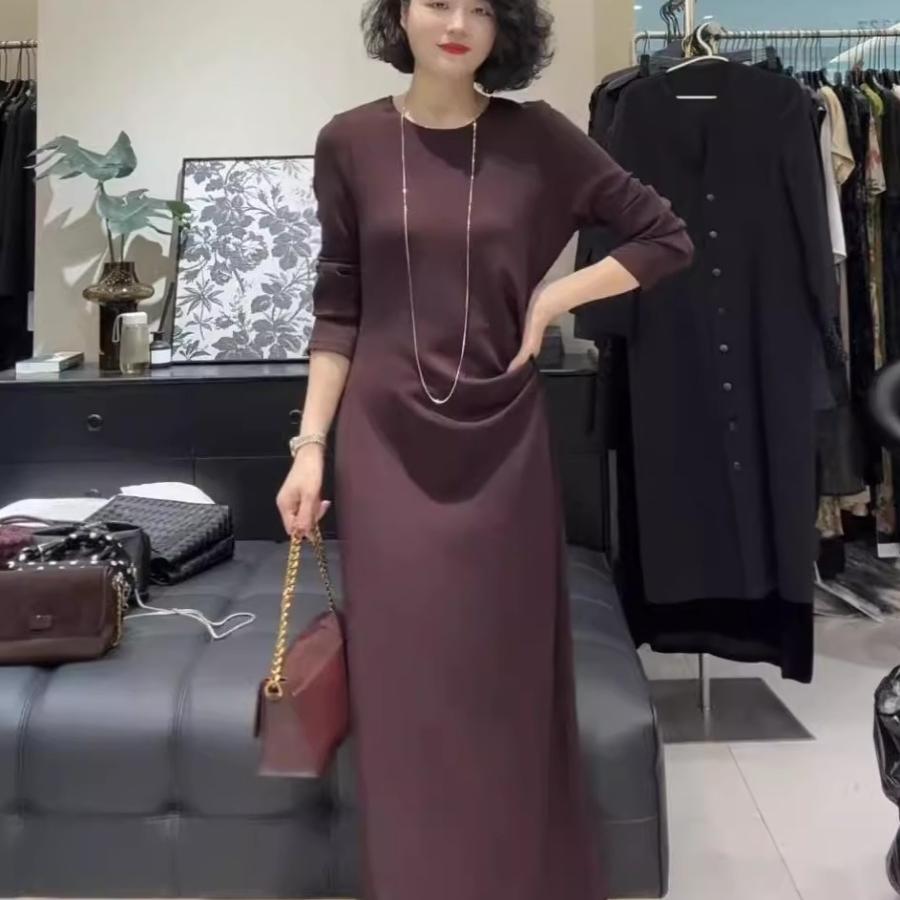 欧洲站高腰显瘦简约气质休闲拼接个性纯色连衣裙新款时尚通勤裙子
