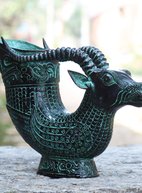 吉祥铜摆件羊角杯古典审美