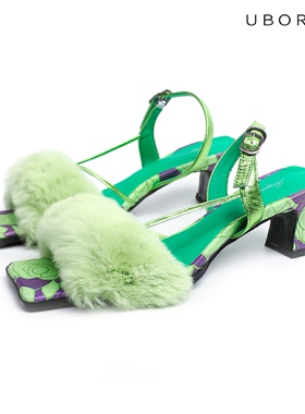 郭采洁同款UBORYA设计师原创再见爱人y2k粗跟凉鞋撞色