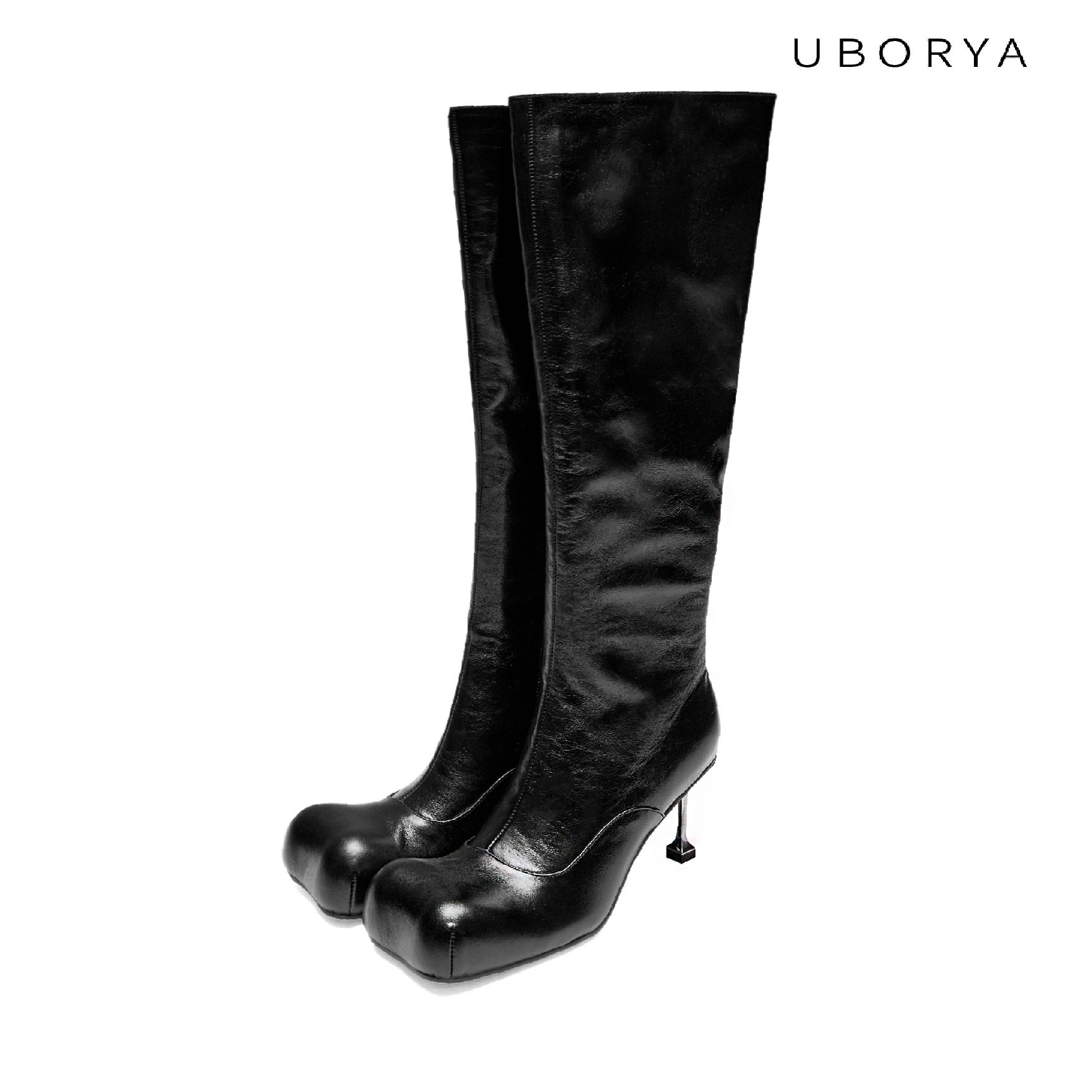 uborya极简时装靴高跟过膝高筒靴