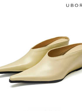 UBORYA设计师原创/Minimal 2t/尖头坡跟包头裸色凉拖女懒人一脚蹬