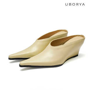 尖头坡跟包头裸色凉拖女懒人一脚蹬 UBORYA设计师原创 Minimal