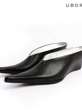 UBORYA设计师原创/Minimal 2t/尖头坡跟包头高跟凉拖女极简几何