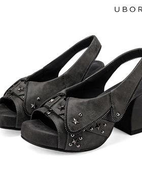 漫画少女/机械辣妹朋克铆钉百搭小众千禧Y3K高跟露趾凉鞋