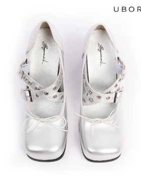 UBORYA设计师原创/靡靡之音/y2k方头粗跟异形高跟单鞋女芭蕾真皮