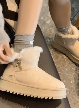 TGG团呱呱雪地靴女款2025新款U加绒保暖防寒滑厚底毛毛靴冬季棉鞋