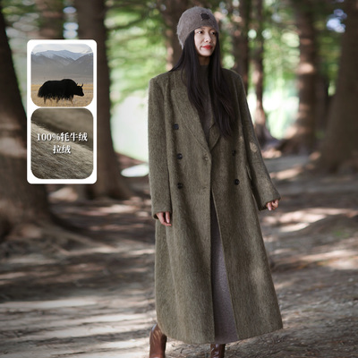 饮水鸟25冬100牦牛绒拉绒大衣