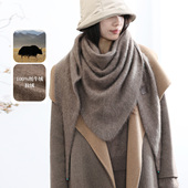 饮水鸟25冬藏地祥纹100牦牛拉绒针织三角巾围巾钉珠保暖披肩围脖