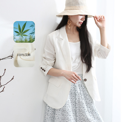 老钱风100%汉麻女款白色显瘦西装