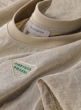 欧货2025夏季~轻纺棉麻绿色短袖t恤男薄款透气修身半袖衫上衣男士