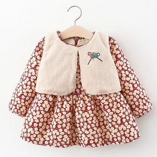 直销一周半女童秋冬装洋气套装0-1-2-3岁女宝宝连衣裙4婴儿加绒两