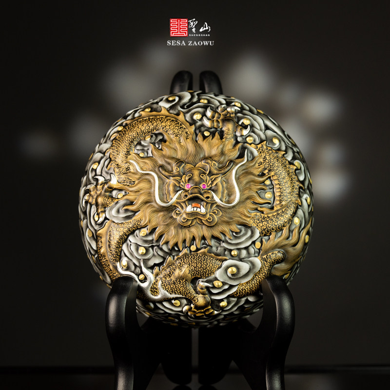 圣山重工雕刻手绘金龙至尊宝石点翠描金陶瓷大盖置(宝石版)茶具