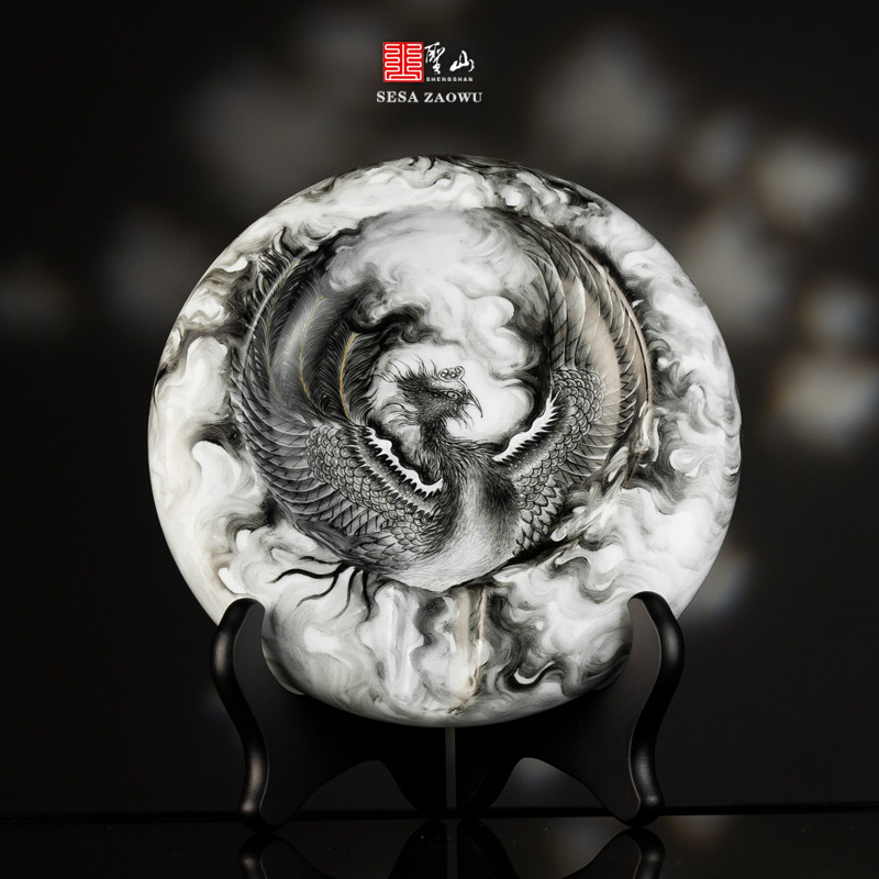 圣山景德镇粉彩墨凤《浴火凤凰》雪茄缸手绘陶瓷雪茄缸烟灰缸摆件,餐饮具,茶道/零配,淘宝优惠券,粉丝福利购,淘宝优惠卷