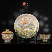 圣山原创设计幻彩 九色鹿 手绘金银陶瓷茶具茶杯景德镇手工茶具