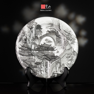 圣山景德镇墨彩《大明宫词》陶瓷雪茄缸手绘楼阁山水高端雪茄缸