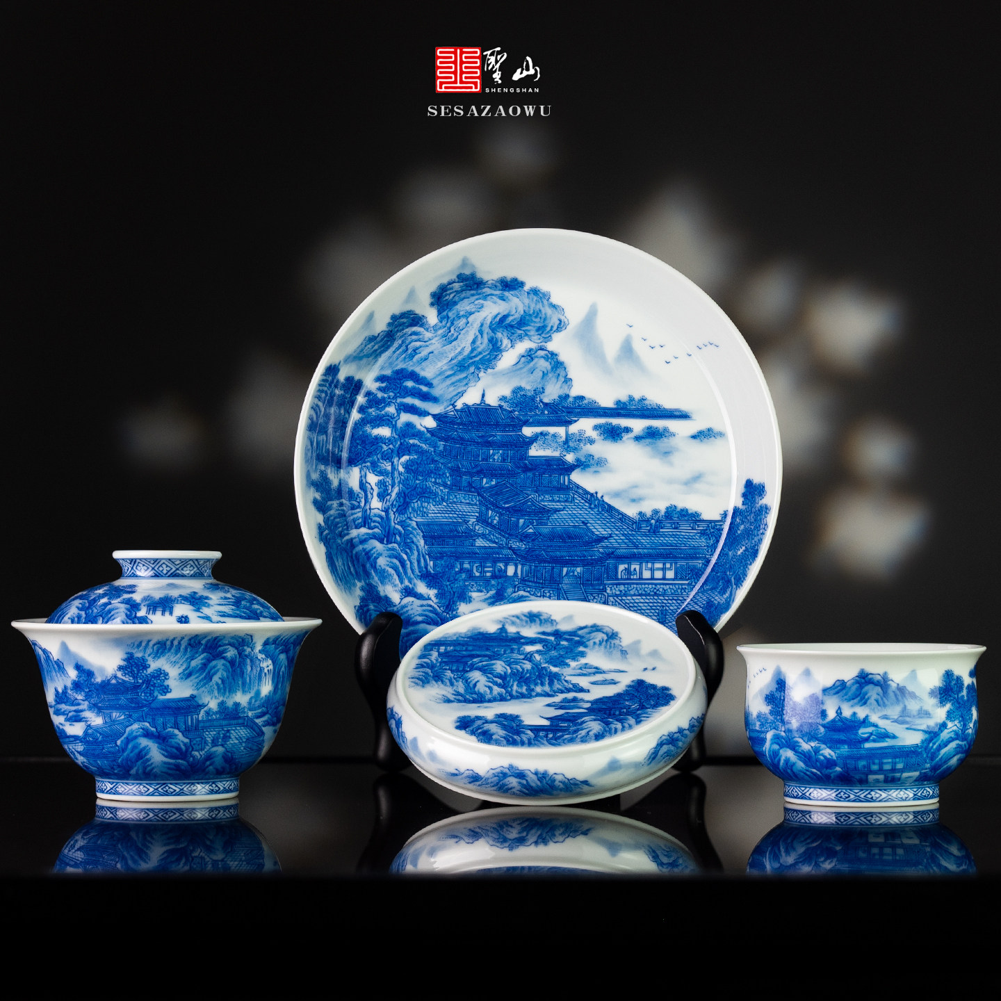 圣山景德镇仙山楼阁手绘青花盖碗陶瓷茶具茶杯手工茶具泡茶盖碗,餐饮具,盖碗,淘宝优惠券,粉丝福利购,淘宝优惠卷