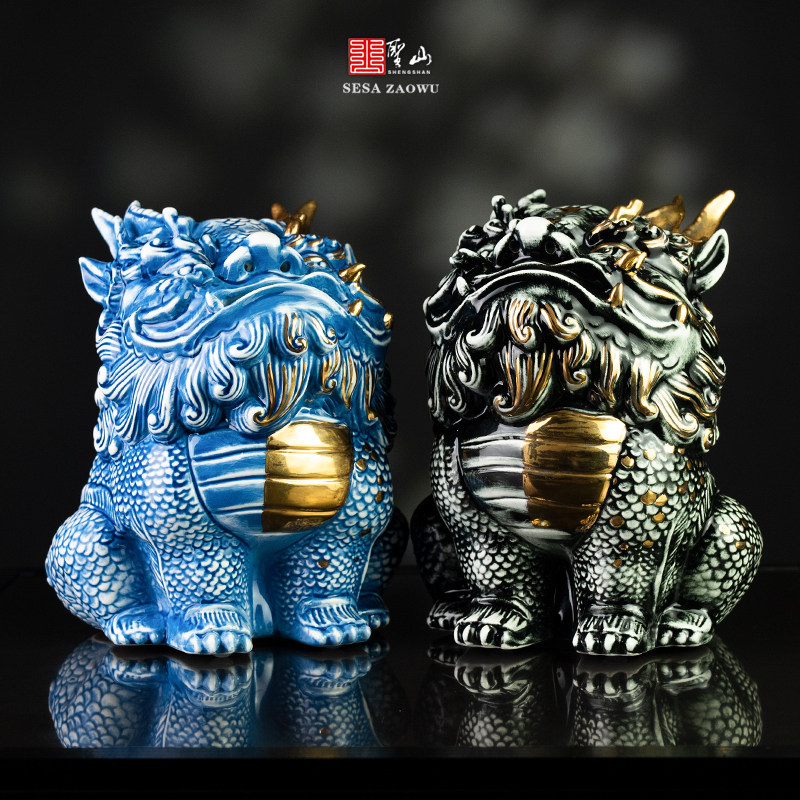 圣山景德镇陶瓷摆件手工中式陶瓷香炉摆件手绘麒麟大哥香炉摆件,餐饮具,茶道/香炉,淘宝优惠券,粉丝福利购,淘宝优惠卷