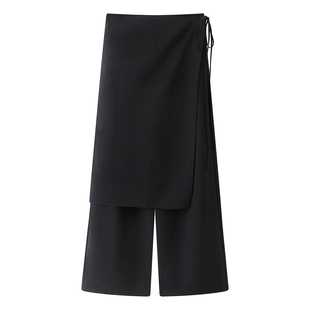 2026春季设计师款小众高腰显瘦黑色直筒阔腿裤可拆卸屁帘两件套女