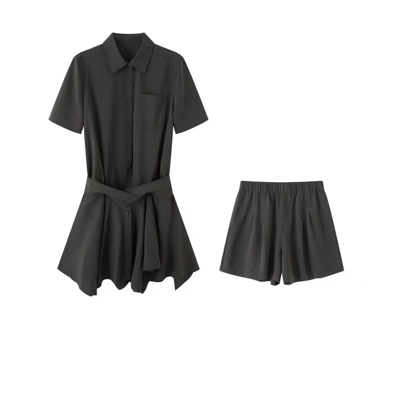 2026春季设计师复古翻领休闲POLO领两件套收腰A字裙短袖连衣裙女