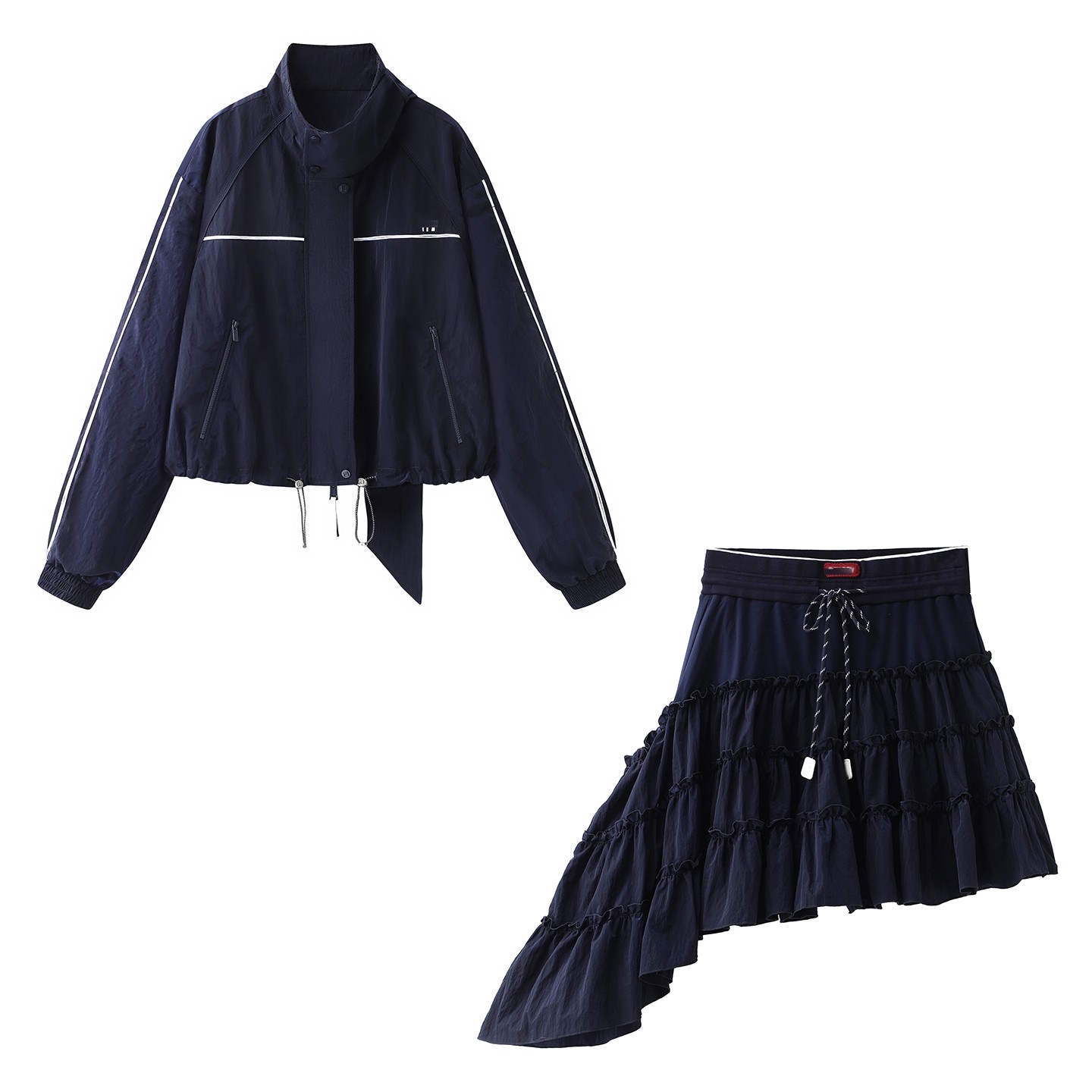 2026春季设计师女装休闲百搭立领宽松显瘦短款外套半身裙套装女