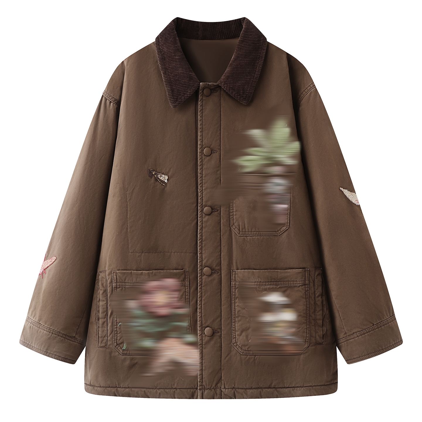 2025冬季设计师款轻奢百搭宽松显瘦翻领刺绣长袖短款棉衣棉服外套