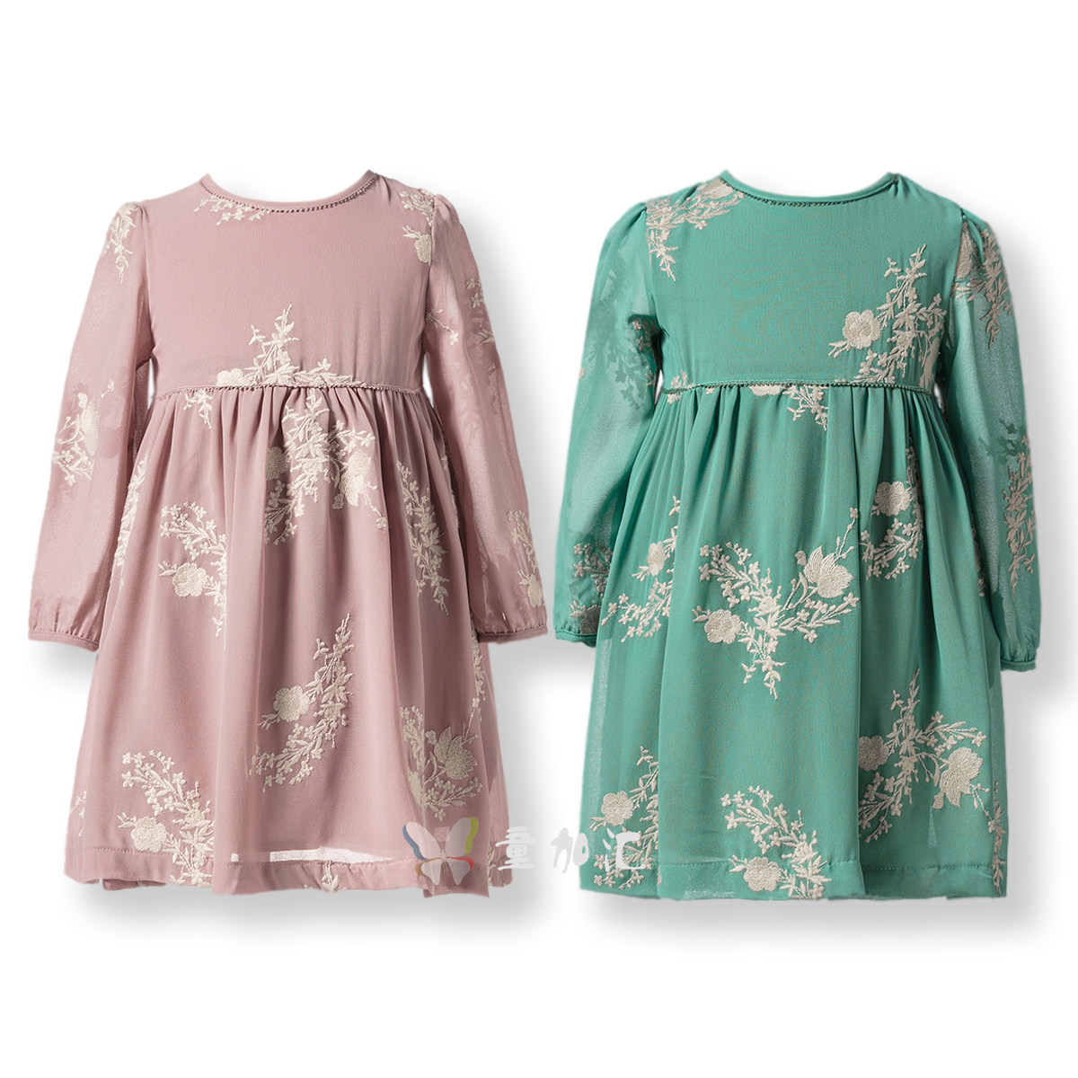童加汇精品童装 春秋长袖雪纺刺绣花粉色蓝色宝宝公主裙连衣裙,童装/婴儿装/亲子装,连衣裙,淘宝优惠券,粉丝福利购,淘宝优惠卷