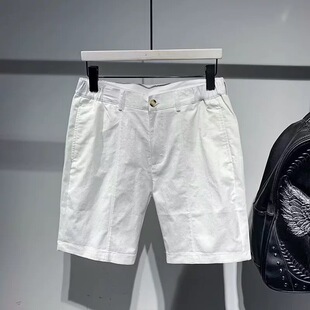 夏季 男款 斜纹裤 中线设计感裤 白色休闲西装 子直筒宽松四五分裤 短裤