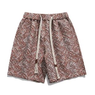宽松百搭情侣沙滩运动五分裤 男夏季 子 潮牌提花休闲短裤 2024美式