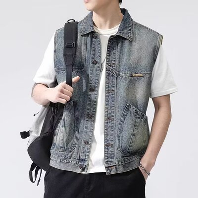 春秋牛仔马甲男款美式复古工装坎肩背心2025春季新款休闲宽松马夹