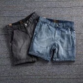 夏季 男士 修身 简约百搭直筒潮流工装 子 美式 裤 复古休闲四分牛仔短裤