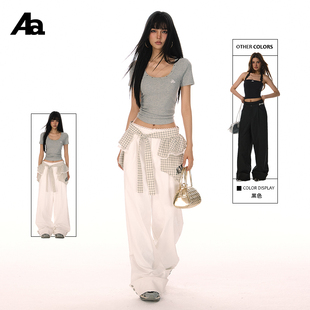 长裤 ACMEAURA蕾丝花边阔腿裤 女夏肌理感百搭甜酷直筒两色休闲裤
