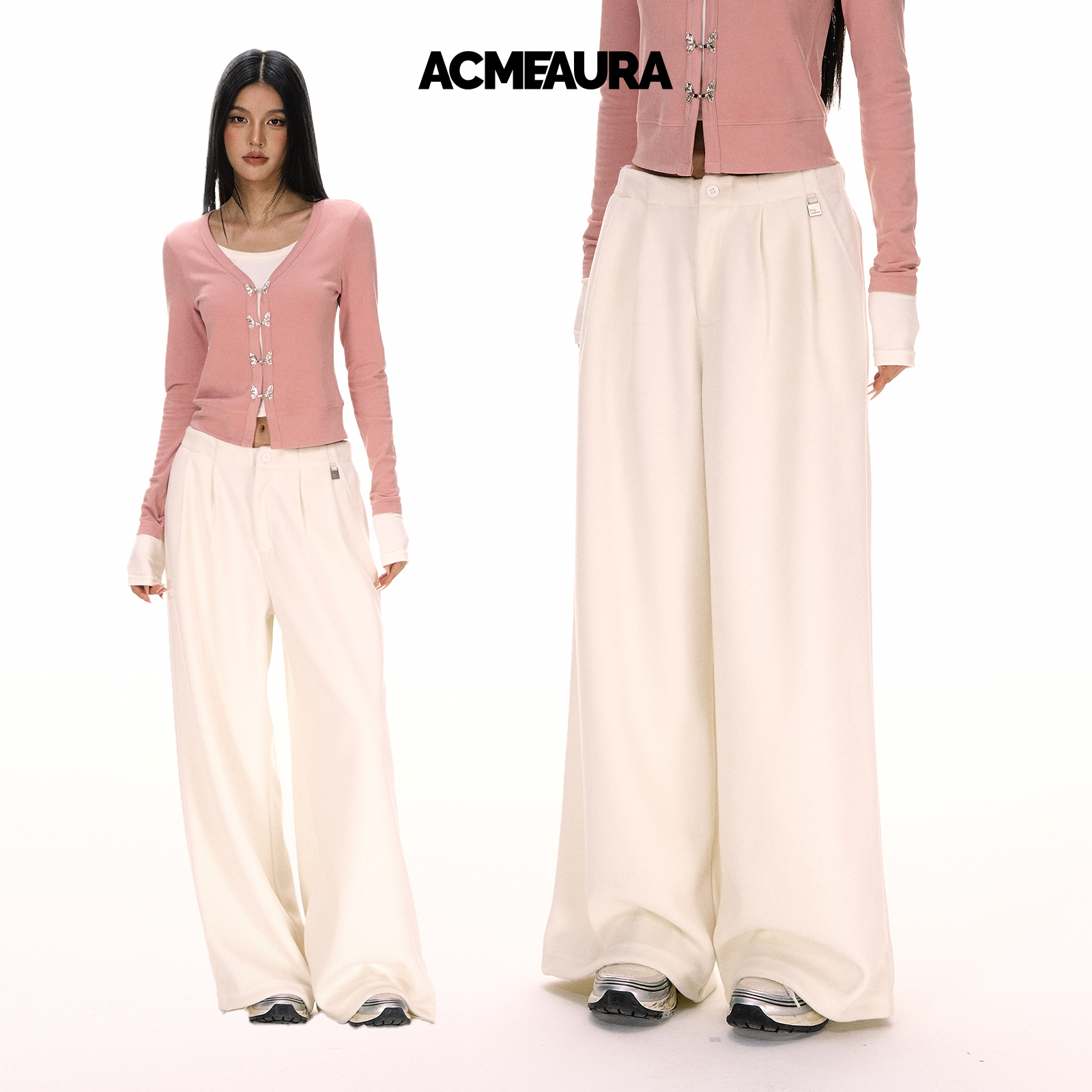 ACMEAURA毛巾裤女秋冬2025新款高级宽松慵懒直筒垂感休闲阔腿裤女