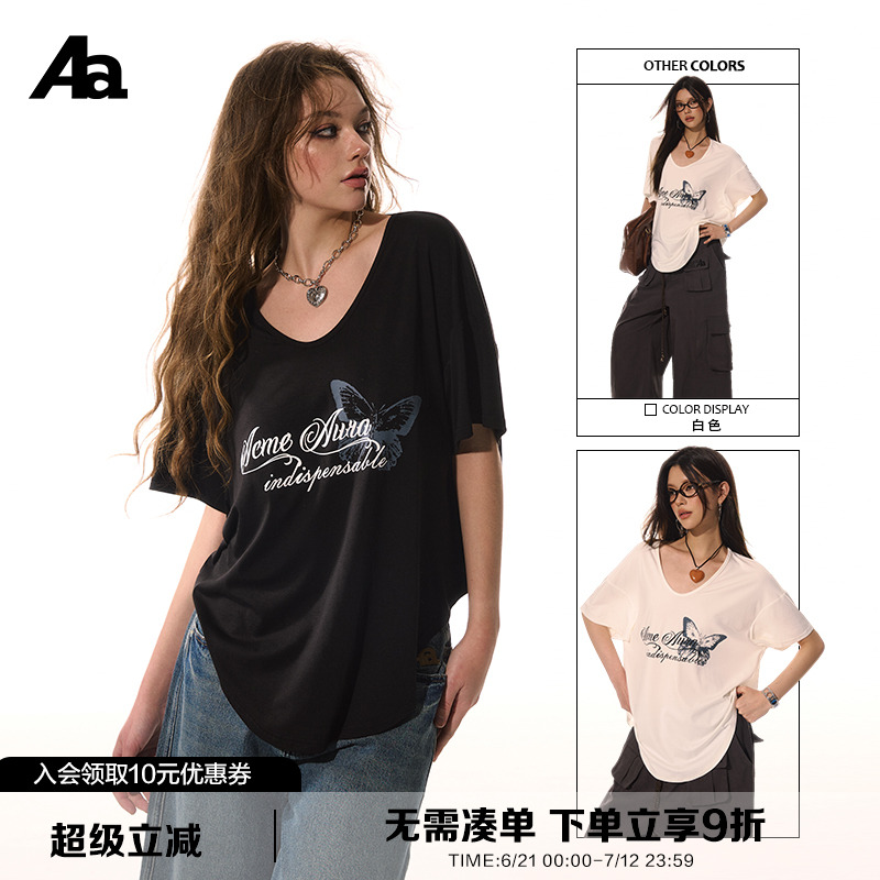 ACMEAURA字母蝴蝶印花T恤