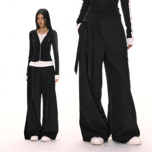 子 屁帘高腰垂感休闲直筒拖地裤 ACMEAURA不规则黑色阔腿裤 女秋冬季