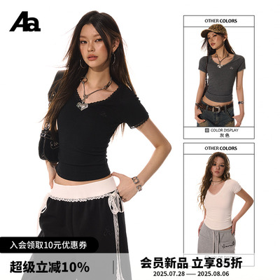 ACMEAURA掐腰收褶蕾丝花边T恤